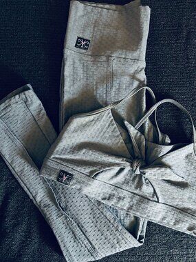 Kandi Kouture KK Dance Set Grey Textured Tie-Front Top & Split Flare Leggings TS